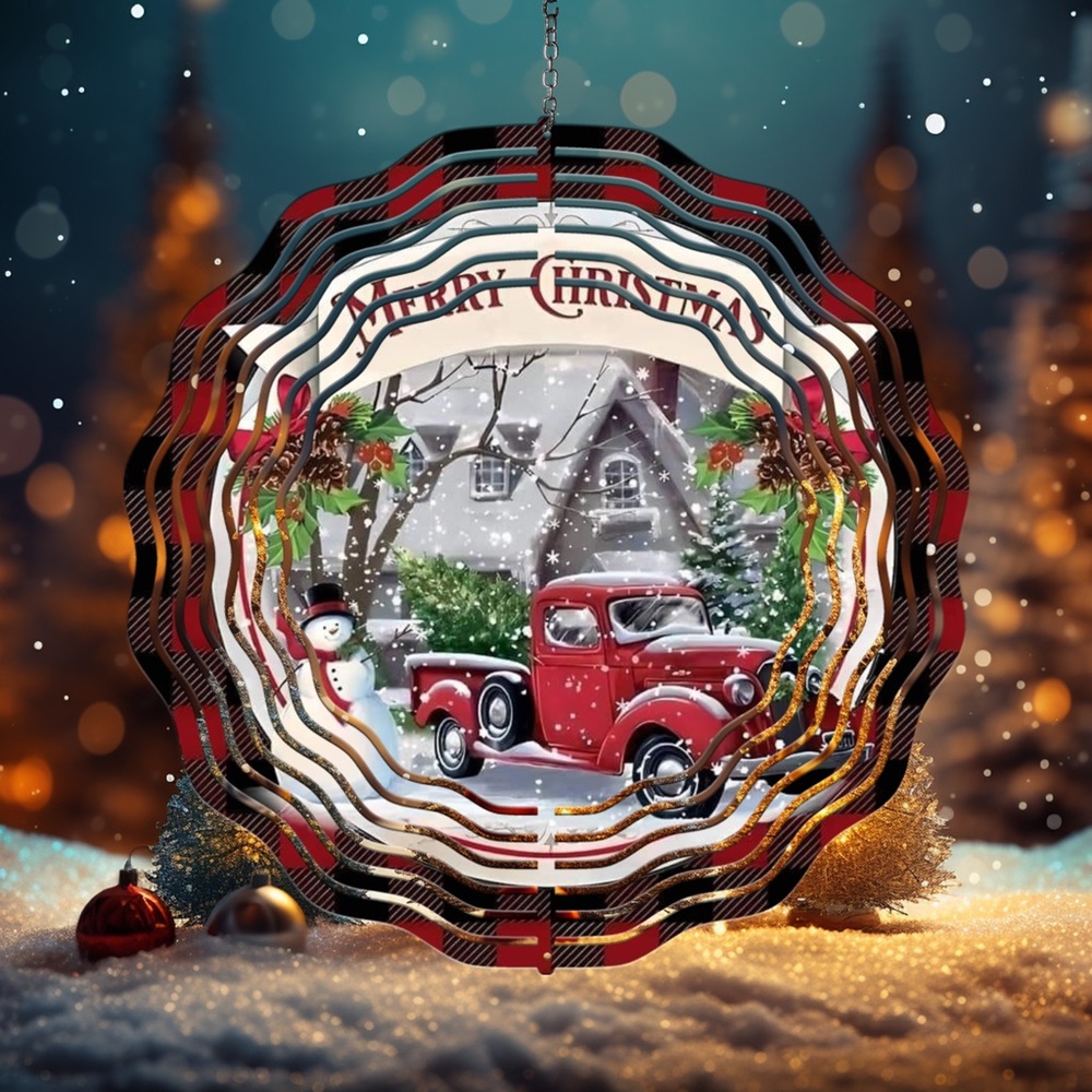 Handcrafted 8in merry Christmas old red truck wind spinner